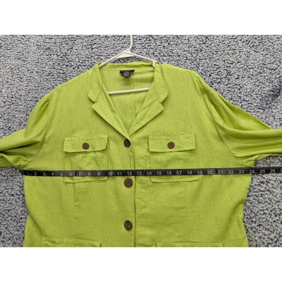 Y2K Courtenay Linen Jacket Size 18W Chore Barn Cargo Boho Artsy Vacation Green - Picture 10 of 12